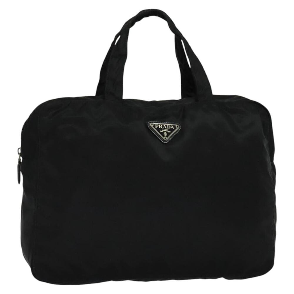 PRADA Hand Bag Nylon Black Silver